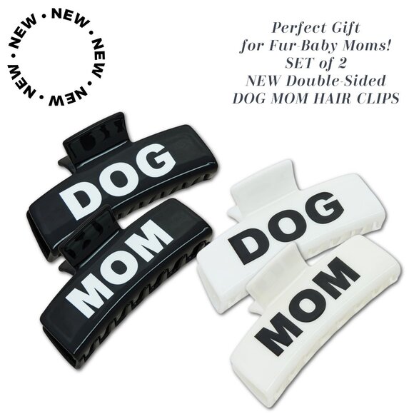 SET of 2 Deluxe High-Grip Dog Mom Pets White or Black Fashion Hair Claw Clips - Picture 1 of 6